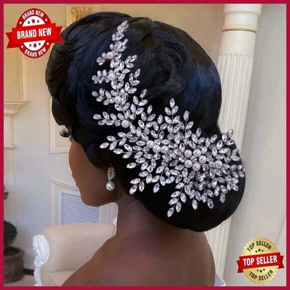 Crystal Pearl Rhinestone Bridal Hair Comb Wedding Accessory Silver main image 6